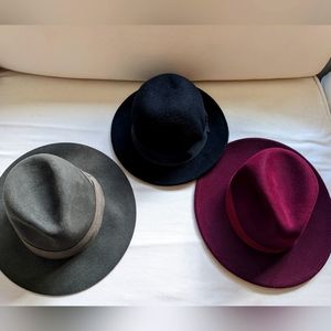 Three felt hats/fedoras